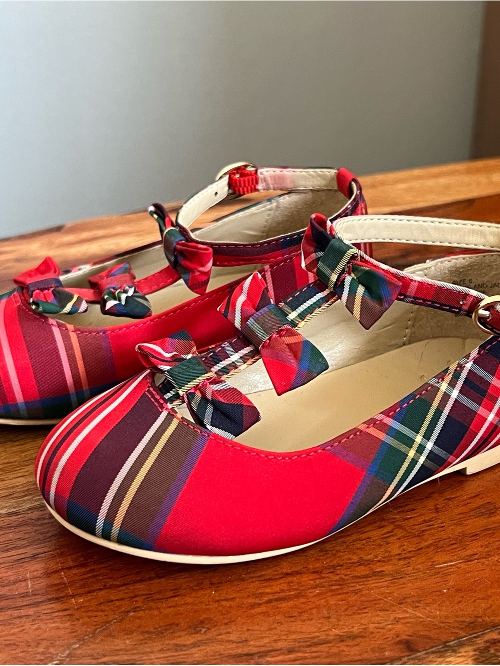Janie and Jack Red Plaid Bow Mary Jane Flats